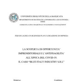 Blueitaly™ story: UNIVERSITÀ degli STUDI della BASILICATA - Matematica Informatica Economia - TESI LAUREA 110 e lode con menzione speciale - Aprile 2021 - www.blueitaly.org